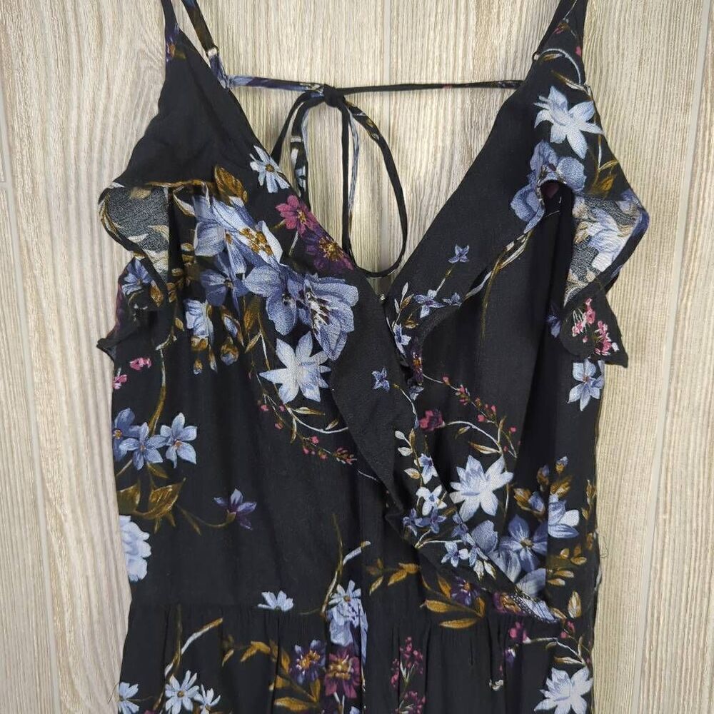 American Eagle Outfitters Women Small Long Faux Wrap Floral Print Jumpsuit Black - Picture 5 of 8